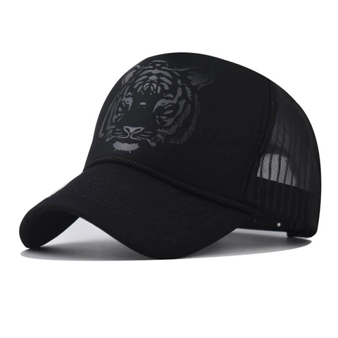 Tiger Head Print Mesh Trucker Hat Breathable Adjustable Cotton Baseball Cap Outdoor Streetwear Fashion Sunshade
