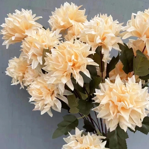Kunstbloem Pompon Mum Satijnn Doek Kunststof Steel Elegante Faux Florale Tak Voor Huis Bruiloft Decor Chrysant