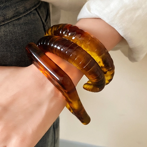 Hars Amber Open Armband Voor Vrouwen Franse Vintage Maillard Stijl Geometrische Schildpad Hand Ring Mode
