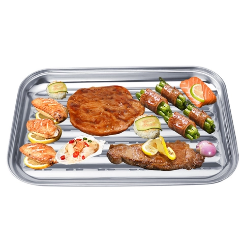 Stainless Steel Barbecue Grilling Pan Rectangular Perforated Basket For Outdoor Camping BBQ Accessories Portable Easy Clean