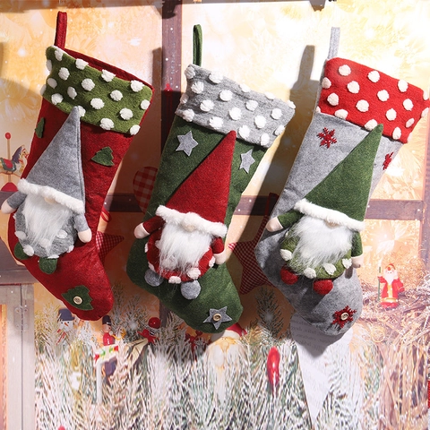 Christmas Stockings Gnome Forest Old Man Christmas Decoration Candy Gift Bag Faux Lamb Wool Non-woven Xmas Party Home Decor