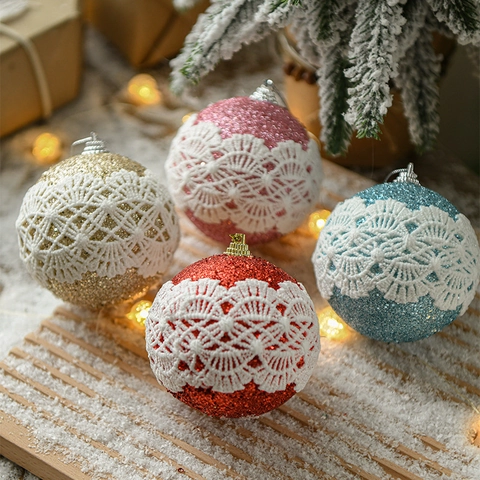 Ornamenti Per Palle Di Albero Di Natale Schiuma Glitterata Con Bordo In Pizzo Palline Appese Scintillanti Decorazioni Per Feste
