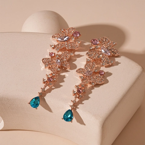 Pendientes Colgantes De Mariposa Gota De Agua Aleación Colorido Diamante De Imitación Con Poste De Plata 925 Joyas Elegantes Para Mujer