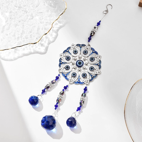 Evil Eye Crystal Suncatcher Wind Chime Owl Moon Flower Tree Of Life Metal Glass Hanging Ornament Garden Home Rainbow Maker