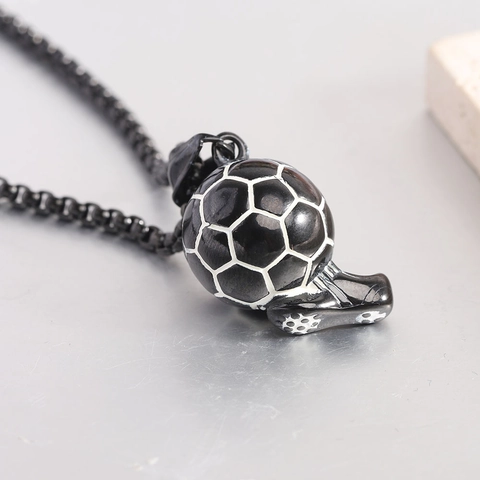 Collana Con Pendente Pallone Da Calcio Acciaio Inossidabile 304 Nero Hip Hop Gioielli Sportivi Per Uomini Atleti