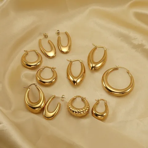 Hollow Hoop Earrings 18K Gold Plated Stainless Steel Chunky Waterdrop U-Shaped Geometric Jewelry For Women
