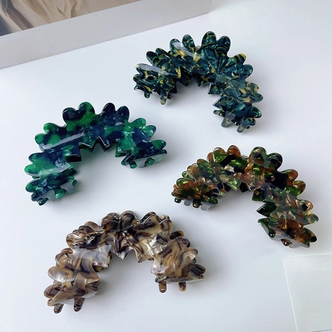 Grande Pince À Cheveux En Acétate Forme Nuage De Vagues Rétro Motifs Marbrés Écaille De Tortue Pour Femmes