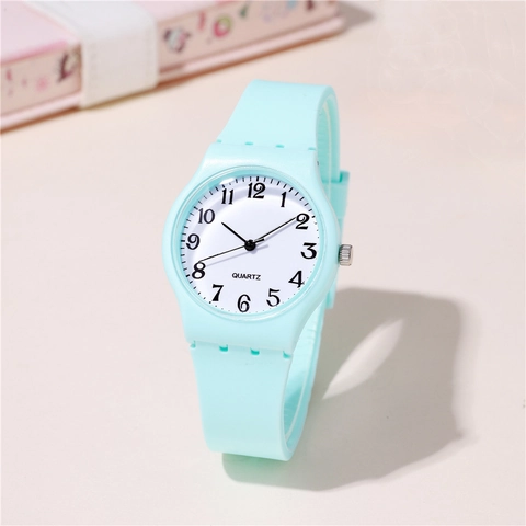 Quartz Wristwatch Silicone Strap Minimalist Round Analog Dial Arabic Numerals Casual Sporty Timepiece For Women Students