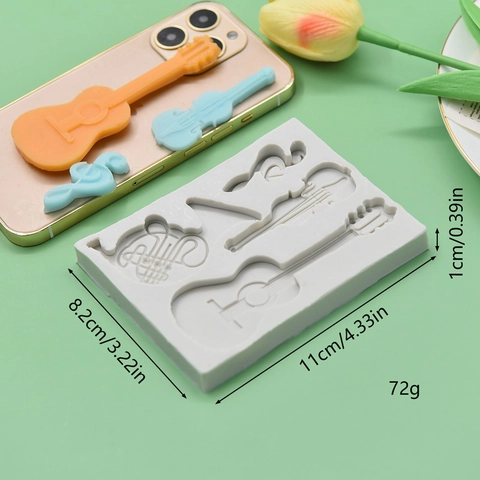 Musical Instrument Silicone Mold Guitar Violin French Horn Music Note For Fondant Chocolate DIY Baking Resin Craft