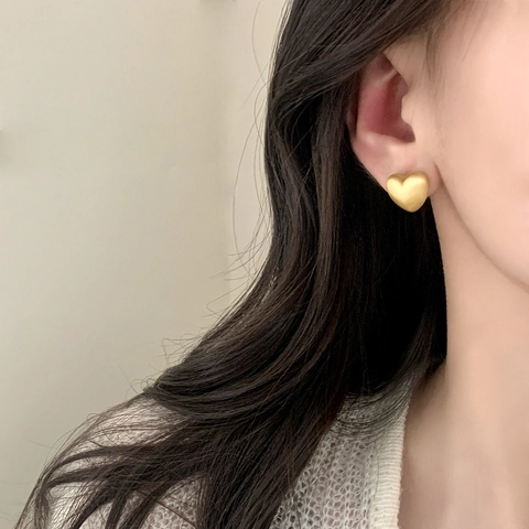 Orecchini A Lobo Cuore Rame Spazzolato Opaco Accessorio Di Moda Elegante Minimalista Per Donna Quotidiano