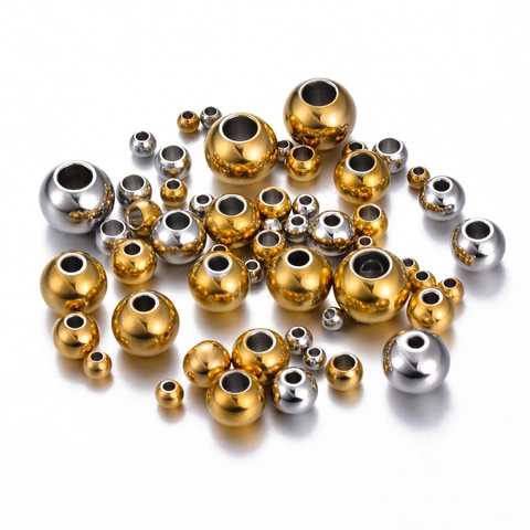 Round Loose Beads Stainless Steel Smooth Polished Spacer Beads For DIY Jewelry Making Bracelet Necklace Handicraft Supplies