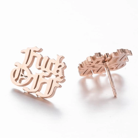Stainless Steel Stud Earrings Gothic Letter Statement Fuck Off Punk Streetwear Hip Hop Helix Jewelry For Women Men