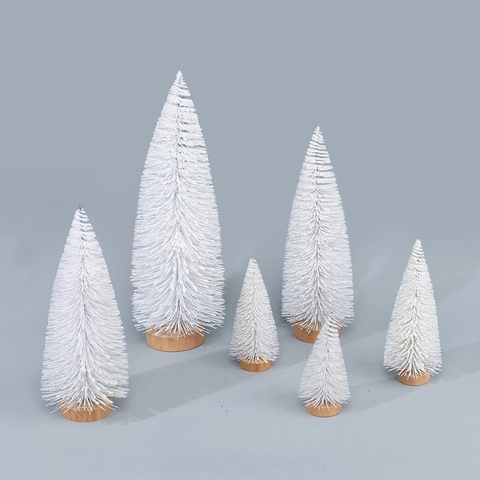 Künstlicher Mini Weihnachtsbaum Deko Kunststoff Glitzer Frost Flaschenbürsten Bäume Mit Holzsockel Tischschmuck Festlich