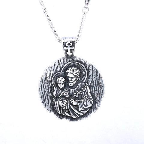 Religiöse Heilige Relief Medaillon Kette Edelstahl Punk Anhänger Schmuck Für Unisex
