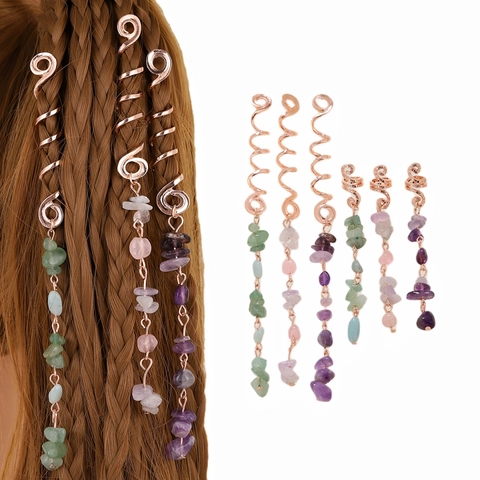 Spiral Flecht Clips Roségold Metall Mit Naturstein Anhängern Dreadlocks Schmuck Vintage Ethno Stil Für Damen