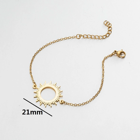 Bracciale Da Donna In Acciaio Inossidabile Ciondolo Sole Traforato Regolabile Placcato Oro 18K Gioielli Minimalisti