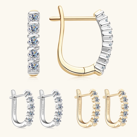925 Sterlingsilber Moissanit Reihenohrringe Für Damen Trendige U-Förmige Creolen Elegante Galvanisierte Schmuck Geschenk