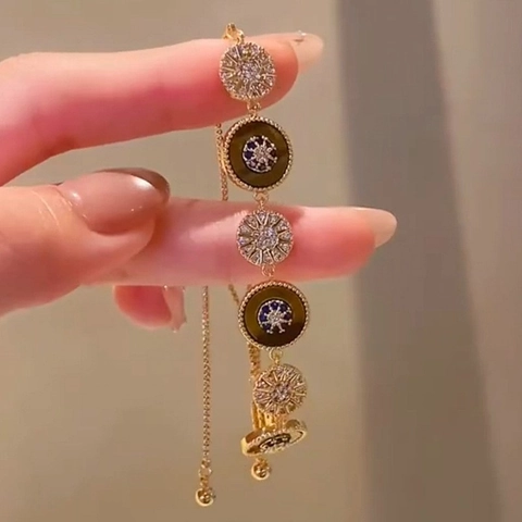 Verstelbare Tijgeroog Steen Armband 18K Verguld Koper Ronde Schijf Zonnestraal Vintage Boho Sieraden