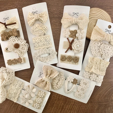 Korean Style Lace Butterfly Bow Hair Clips Flower Fabric Artificial Pearl Hairpins For Kids Girls Toddler Sweet Pastoral Accessories