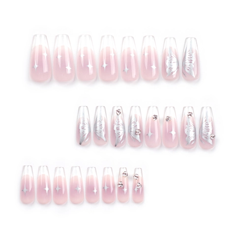 Unghie A Pressione Farfalla Long Coffin Con Strass Fiore 3D Sfumato Francese Stile Y2K Per Donne Riutilizzabili