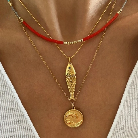 Collana Minimalista in Acciaio Inossidabile con Ciondolo a Pesce da Donna Catena a Clavicola a Forma di Animale Placcata Oro Gioielli