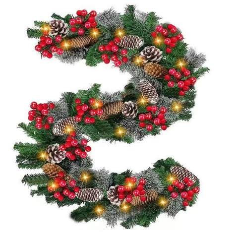 Ghirlanda Di Natale Artificiale Ago Di Pino Pigna Bacca Rossa Fiore Di Poinsettia Luce Led Decorativo Rattan Ornamento
