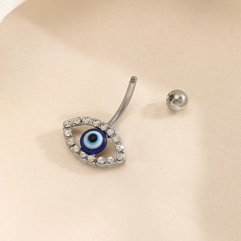 Evil Eye Belly Button Ring Stainless Steel Rhinestone Navel Piercing Jewelry Body Accessory For Women
