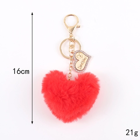 Faux Rabbit Fur Plush Heart Keychain Gold Alloy I Love You Charm Rhinestone Heart Pendant For Women Bag Accessories Gift