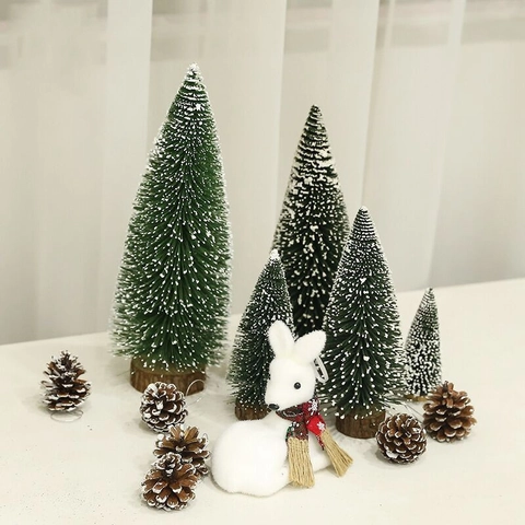 Mini Albero Di Natale Cedro Artificiale Con Neve Base In Legno Decorazione Da Scrivania Ornamento Da Tavola Festivo Stile Invernale