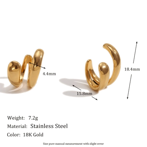 Double Layer Ear Cuffs Stainless Steel 18K Gold Plated Minimalist Spiral C Shape Non Piercing Earrings For Women