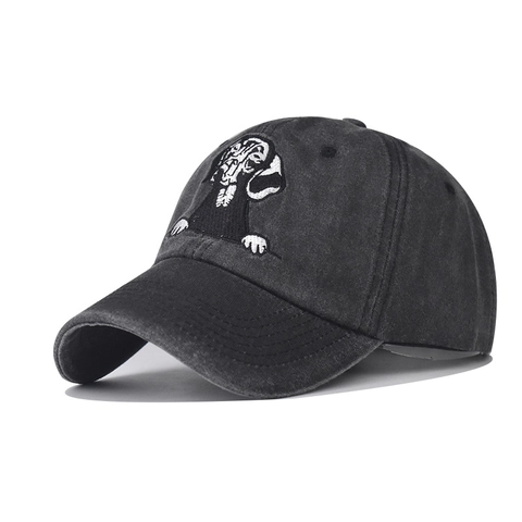 Gewassen Katoenen Baseballpet Vintage Distressed Hond Kat Gezicht Borduurwerk Verstelbaar Ademend Casual Neutral Dad Hat