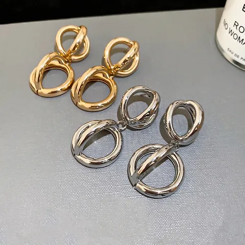 Orecchini Geometrici A Doppio Cerchio Cavo Con Perno In Argento Sterling 925 Gioielli Minimalisti In Metallo Lucidato Donna