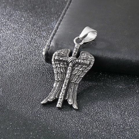 Collana Pendente Croce Ali Acciaio Inossidabile Zircone Punk Gothic Retro Ali D'Angelo Gioielli Uomo Hip Hop