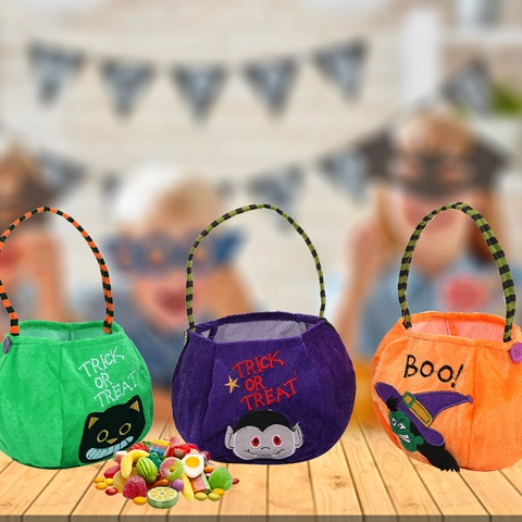 Borsa Dolcetti Halloween Peluche Velluto Sacchetto Regalo Bambini Dolcetto O Scherzetto Festa Zucca Vampiro Strega Portatile