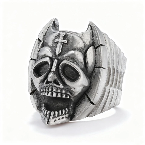 Skull Ring Alloy Vintage Silver Color Adjustable Open Cross Gothic Punk Style Jewelry For Men