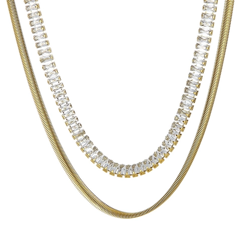 Double Layer Necklace Stainless Steel Cubic Zirconia Snake Chain Minimalist Clavicle Fashion Jewelry For Women