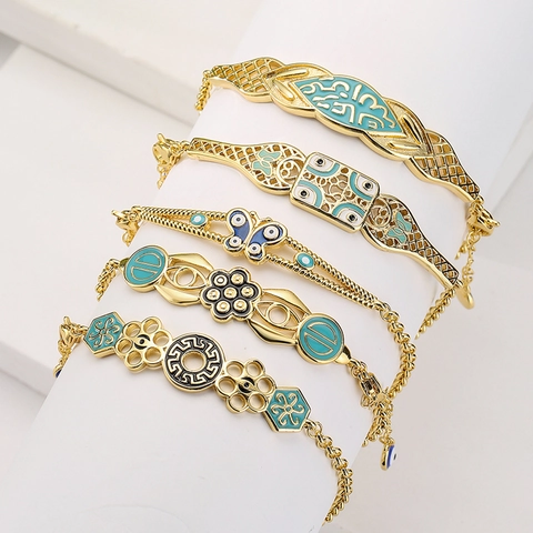 Evil Eye Armband Vergoldet Kupfer Emaille Schmetterling Geometrisch Böhmisch Schmuck Für Frauen Elegant