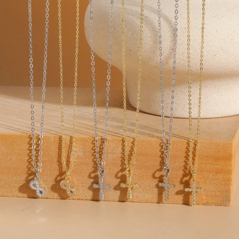 Collana Con Ciondolo Infinito E Croce Rame Con Zirconia Cubica Gioielli Delicati Minimalisti Per Donne Accessorio Moda