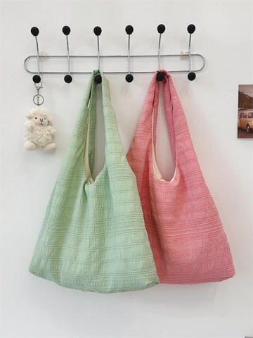 Seersucker Tote Bag Damen Große Kapazität Einfache Luftpolsterstruktur Polyester Umhängetasche Koreanischer Stil