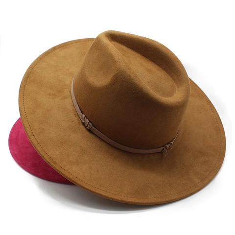 Retro Fedora Hoed Brede Rand Suède Vilt Britse Stijl Jazz Pet Met Gevlochten Decoratieriem Voor Dames Heren