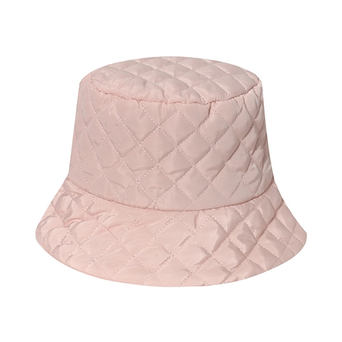 Bucket Hat Quilted Diamond Plaid Warm Windproof Winter Casual Padded Polyester Solid Color Accessory