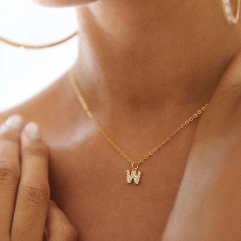 Collar con Colgante de Letra Inicial con Pavimento de Strass de Acero Inoxidable para Mujer Joyería de Cadena de Serpiente de Oro Plata
