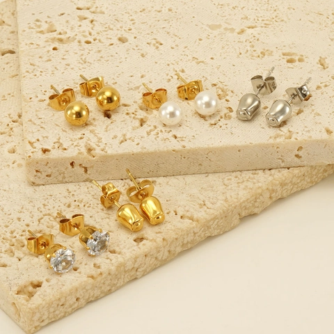 Tulip Rose Artificial Pearl Zircon Metal Ball Stud Earrings Stainless Steel 18K Gold Plated Minimalist Jewelry For Women