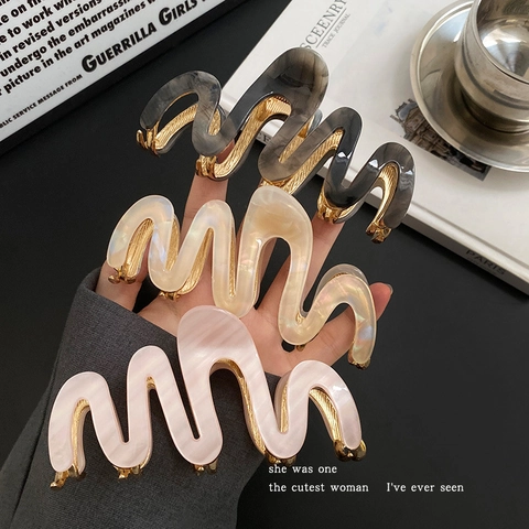 Wavy Acetate Hair Claw Clip Marble Texture Alloy Metal Shark Clip Korean Fashion Hair Accessories For Women Girls
