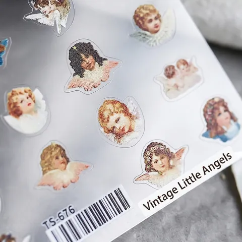 Pegatinas De Uñas De Ángel Vintage Querubín PET Transparente Estilo Pintura Al Óleo Decoración DIY Para Scrapbooking