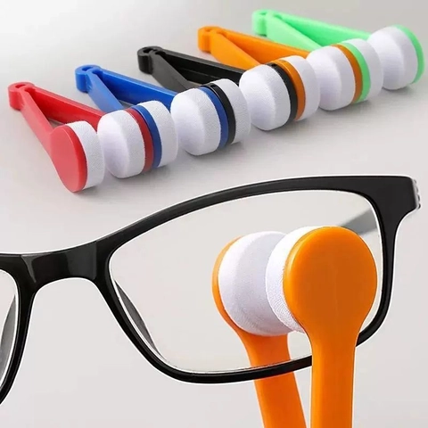 Limpiador Gafas Portátil Microfibra Herramienta Limpieza Lentes Doble Cara Mini Cepillo Cuidado Gafas Con Orificio Colgar ABS