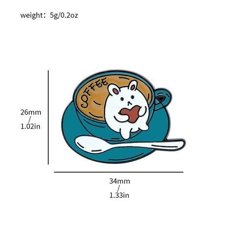 Broche En Émail Créative Chat Café Tasse Mignonne Épingle Revers Animal Lapin Bijoux Alliage Émail Cadeau