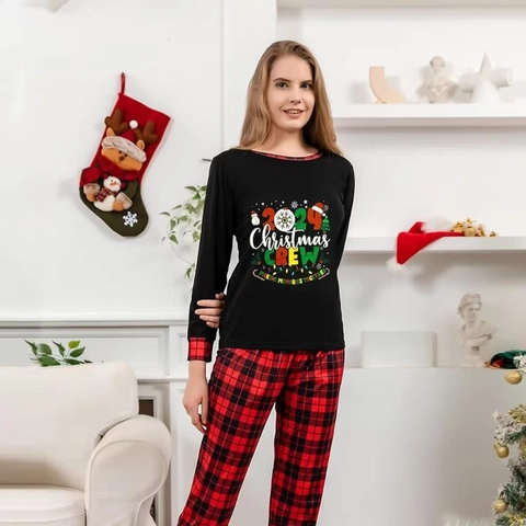 Christmas Pajamas Top And Pants Polyester Long Sleeve Buffalo Plaid Family Matching Holiday Sleepwear For Adults Kids