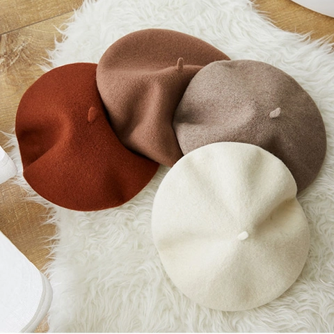 Women's Wool Beret Hat French Artist Style Solid Color Warm Vintage Winter Painter Cap Fashion Elegant Accessory