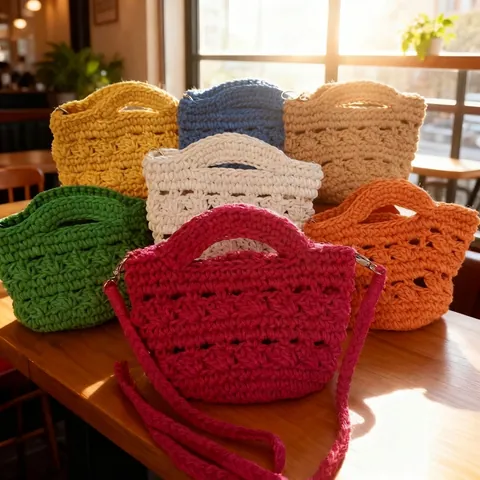 Handmade Crochet Woven Crossbody Bag For Women Cotton Rope Hollow Out Bohemian Style Shoulder Handbag With Braided Strap